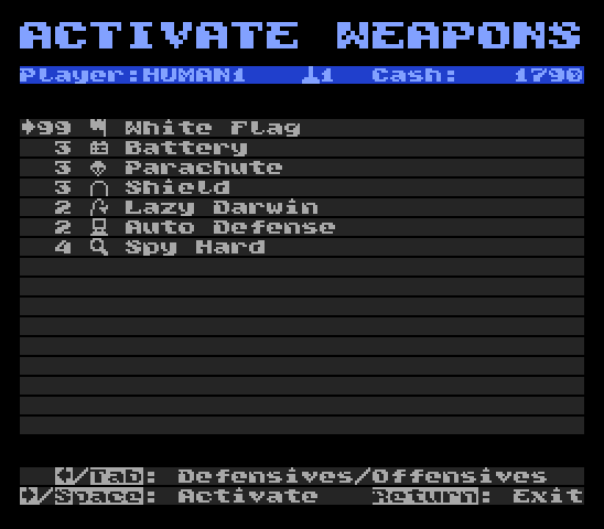 Defensives activation screen.