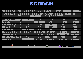 Game options screen.